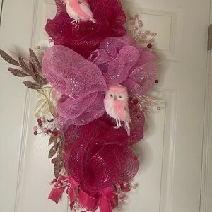 Pink and Red Mesh Owl Wreath